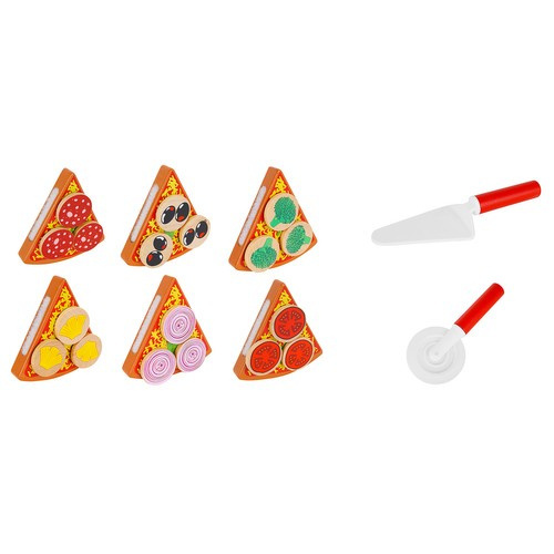 Dřevěná Pizza do dětské kuchyňky Sada s doplňky Pizza na krájení 00022471
